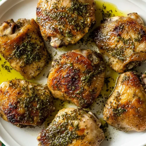 Crispy Sous Vide Chicken Thighs Plated With Fresh Herbs